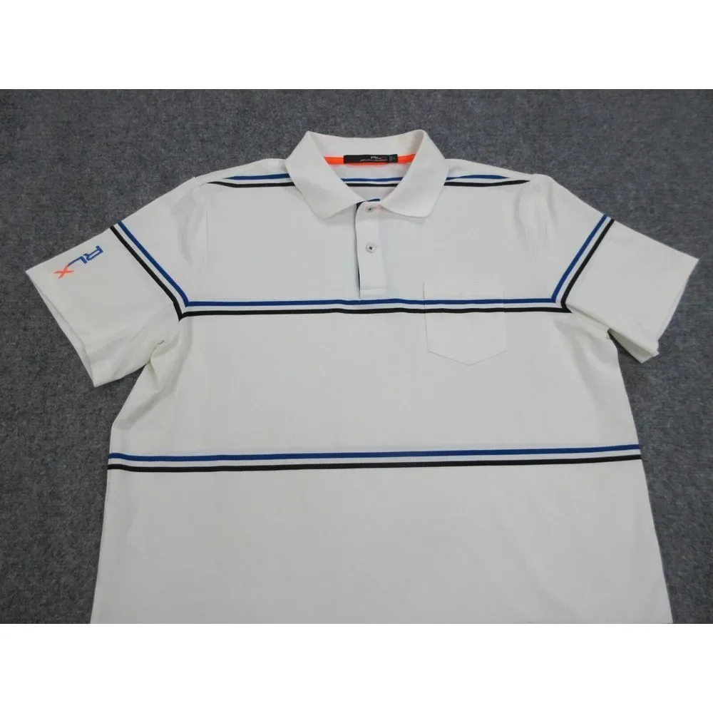 Ralph Lauren Polo Shirt Mens Large White Stripes‎ Logo RLX Golf Rugby Casual